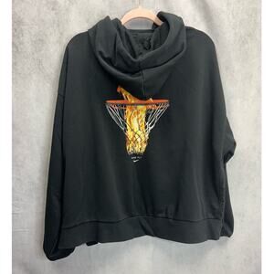 Nike Dri-Fit Womens Fly Fire Flame Basketball Hoop Design Hoodie Size 2XL Black